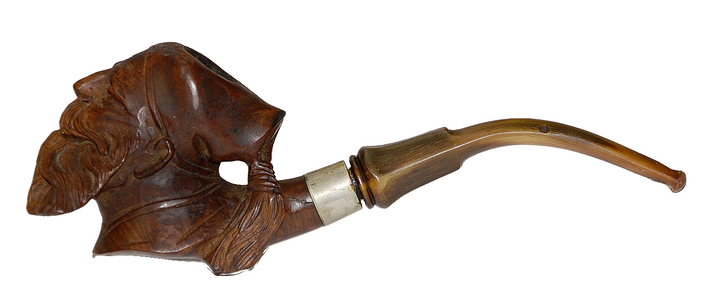 INTRICATE CIVIL WAR PERIOD CARVED ZOUAVE PIPE WITH HORN STEM