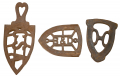 THREE OLD “SAD IRON” TRIVETS – ONE WITH “CSA” 