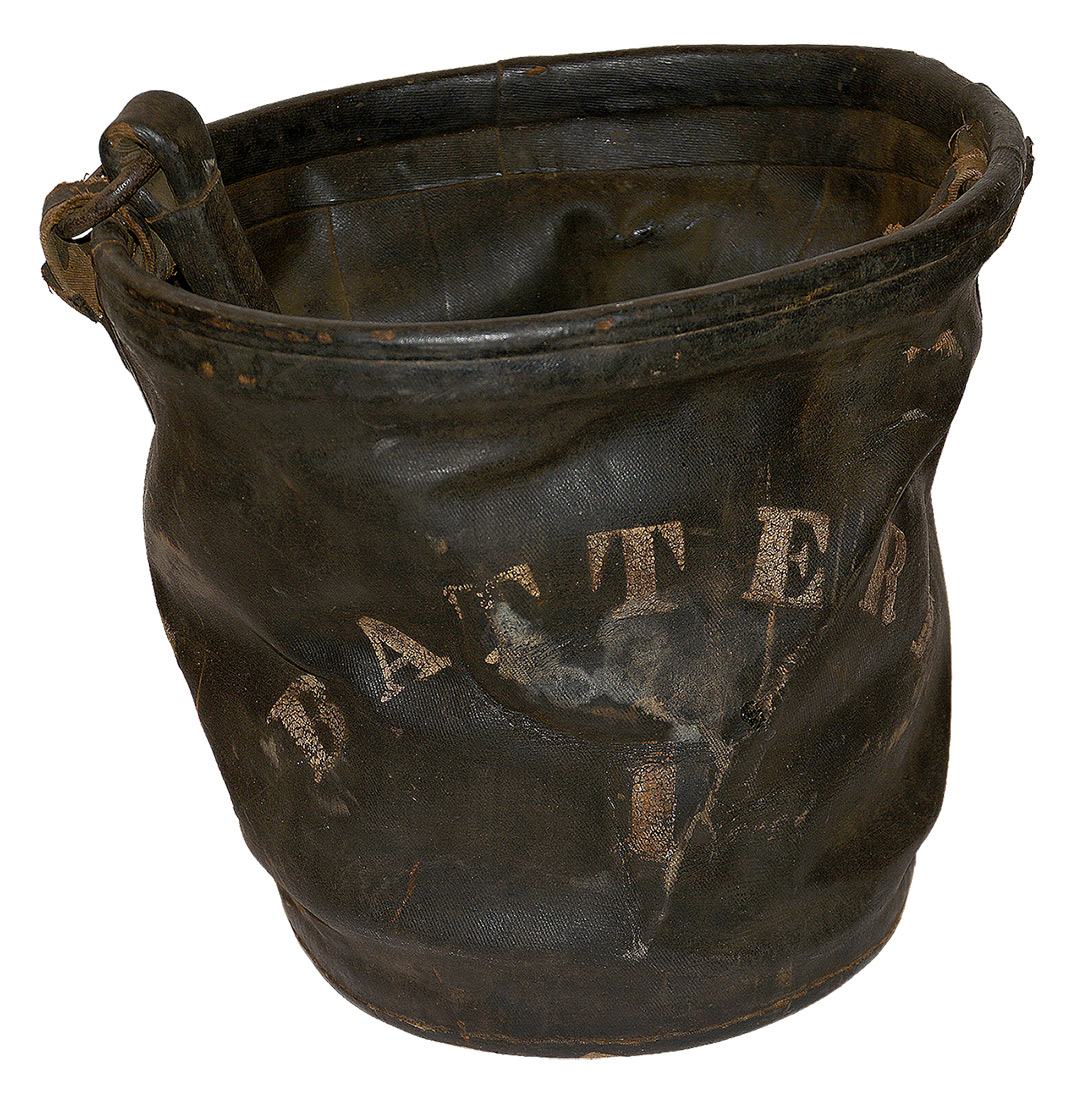 ARTILLERY WATER BUCKET, TARRED CANVAS, STENCILED 