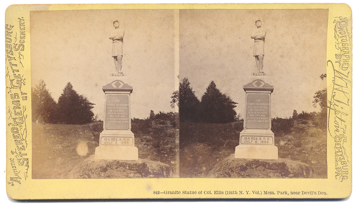 TIPTON STEREO VIEW OF COLONEL ELLIS MONUMENT AT GETTYSBURG