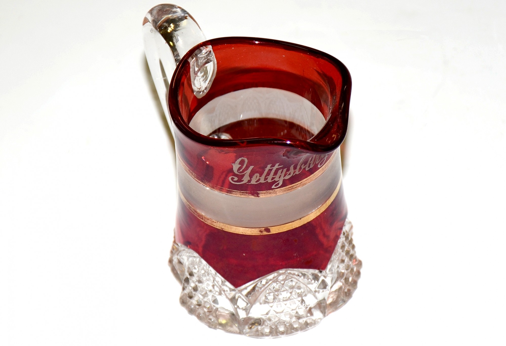 GETTYSBURG SOUVENIR RUBY GLASS CREAMER / MILK PITCHER