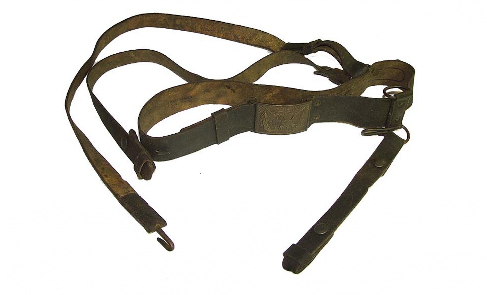 ORIGINAL MAKER-MARKED FEDERAL ENLISTEDMAN’S 1851 PATTERN BUFF CAVALRY SWORD BELT, COMPLETE WITH BUFF SHOULDER STRAP