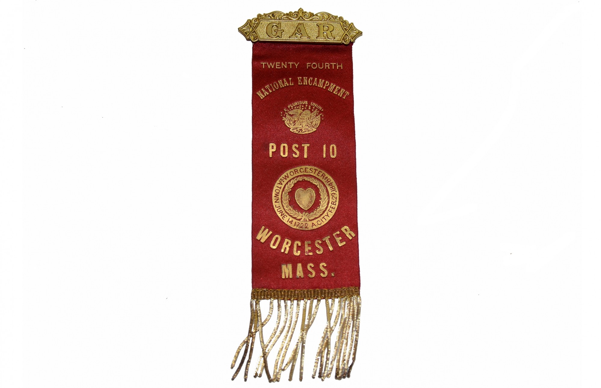 24TH NATIONAL ENCAMPMENT POST 10 GAR RIBBON - WORCESTER, MA