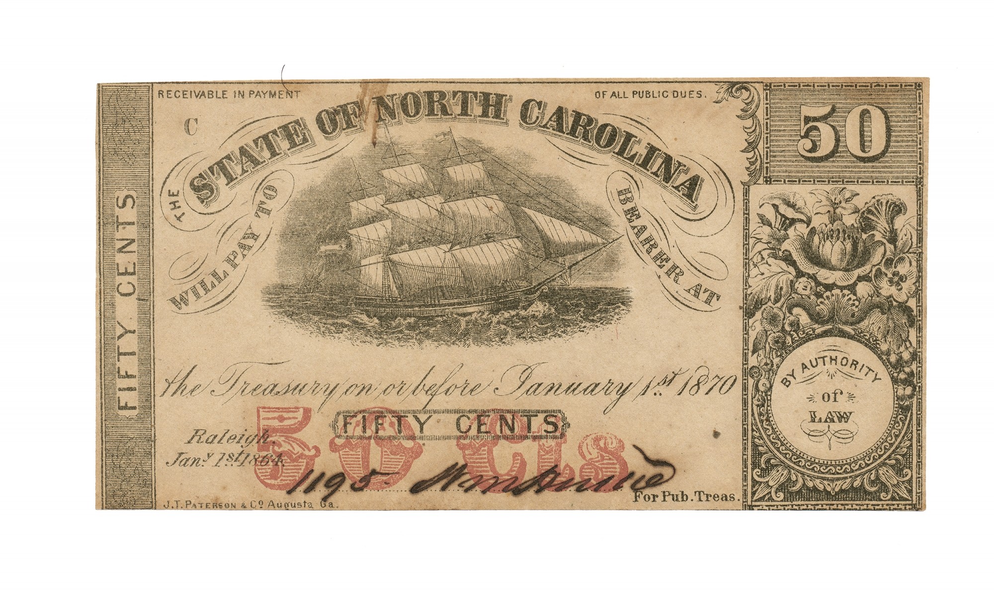 STATE OF NORTH CAROLINA 50 CENT NOTE