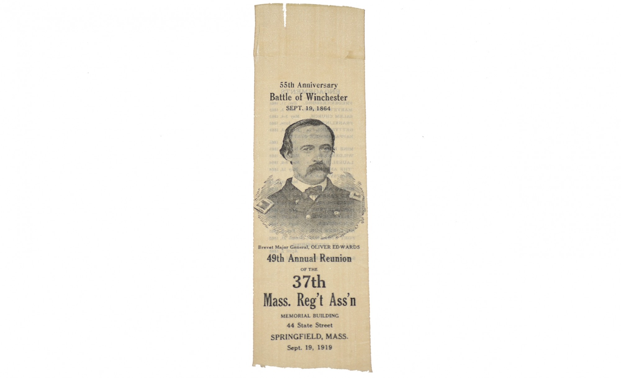 1919 REUNION RIBBON FOR THE 37TH MASSACHUSETTS