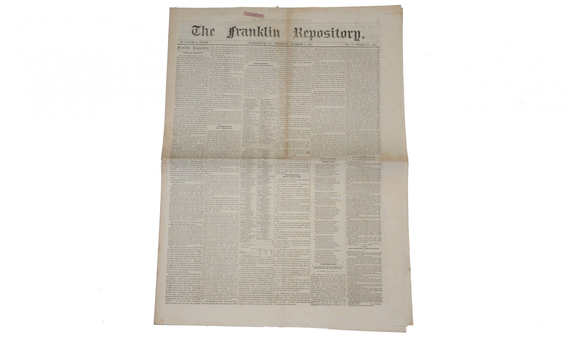THE FRANKLIN REPOSITORY – NOVEMBER 4, 1863
