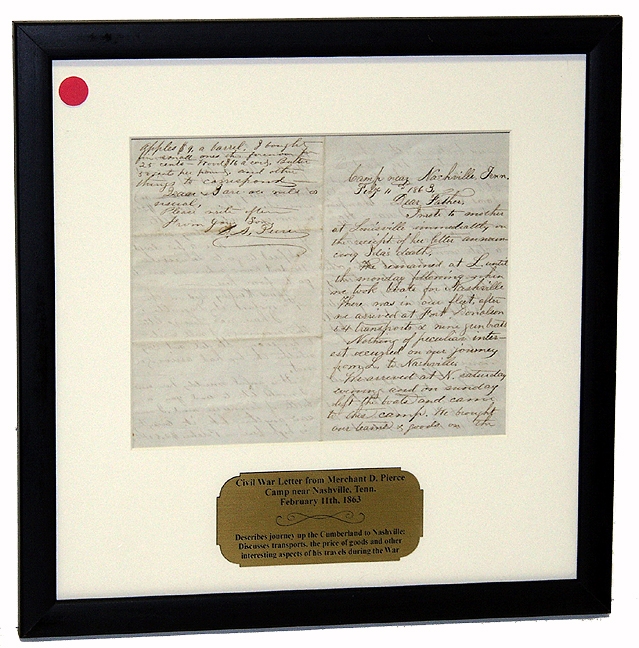 1863 LETTER WRITTEN BY CIVIL WAR SUTLER AT NASHVILLE