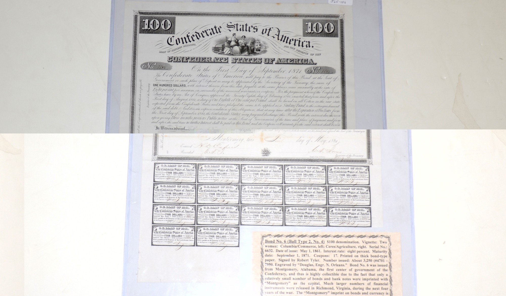 $100 CONFEDERATE BOND ISSUED FROM MONTGOMERY