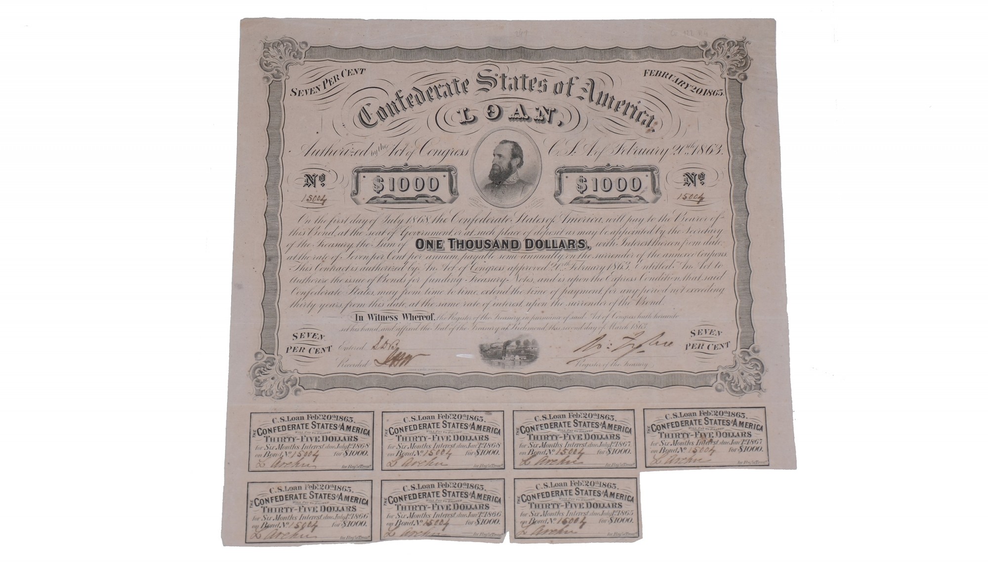 $1000 CONFEDERATE BOND ISSUED FROM RICHMOND