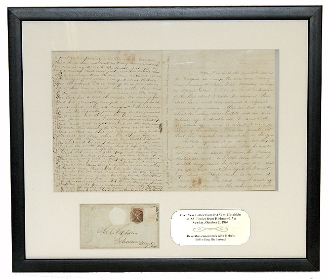 1864 SOLDIER LETTER - PVT. WILLIAM S. HOTCHKIN, 1ST NEW YORK ENGINEERS