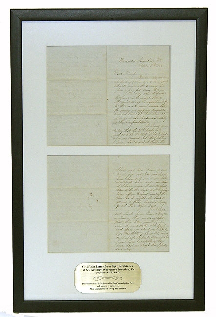 CW SOLDIER LETTER - QM SGT. J.A. SKINNER, 1ST NEW YORK LIGHT ARTILLERY