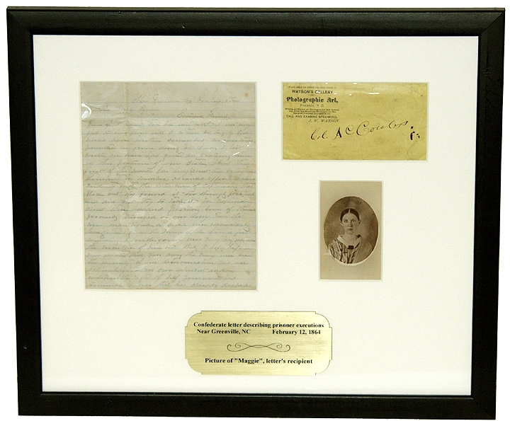 1864 LETTER WRITTEN BY A CONFEDERATE SOLDIER DESCRIBING PRISONER EXECUTIONS NEAR GREENVILLE, NC
