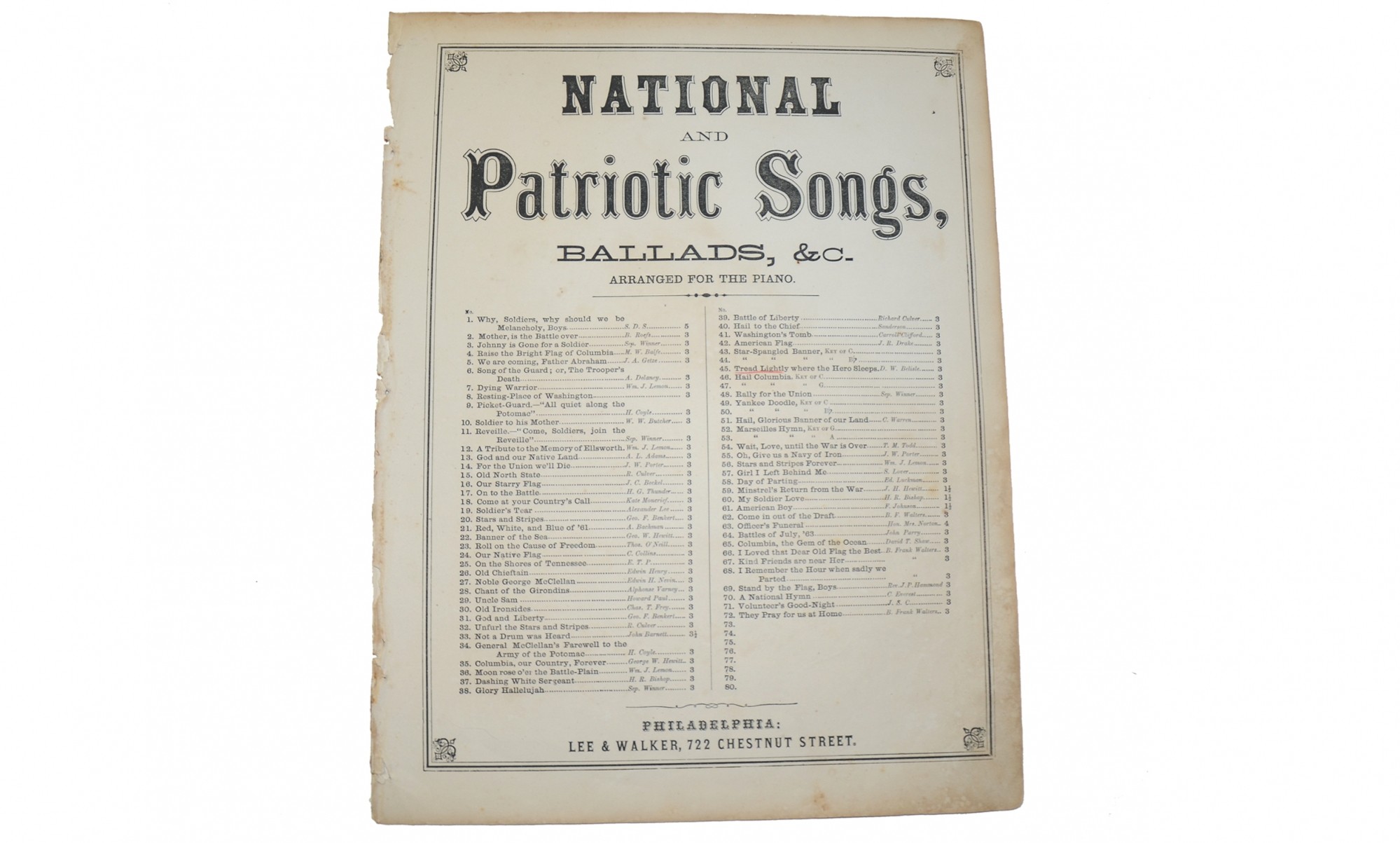CW SHEET MUSIC - “TREAD LIGHTLY WHERE THE HERO SLEEPS”