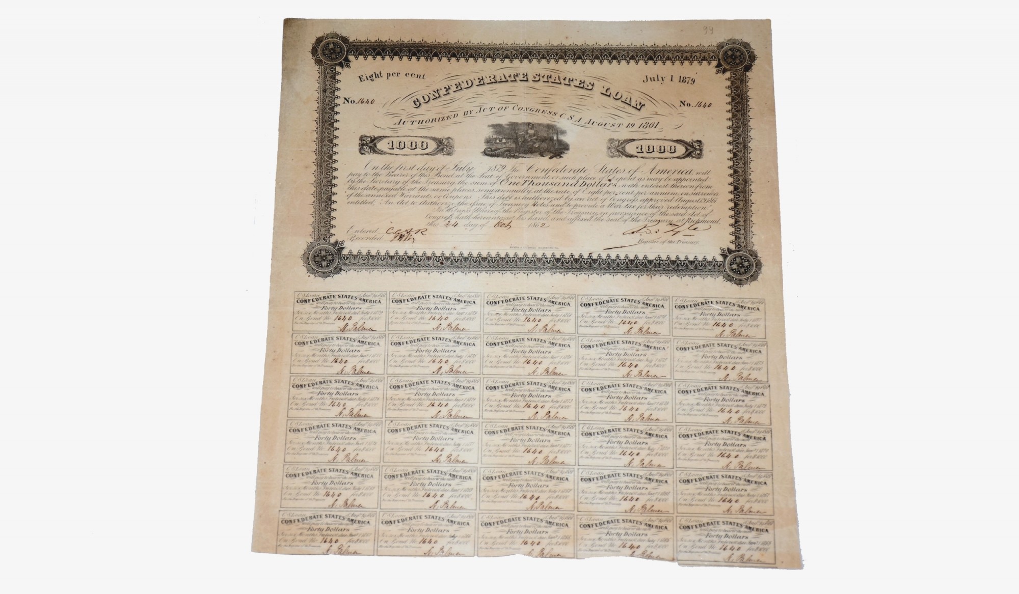 $1000 CONFEDERATE BOND ISSUED FROM RICHMOND