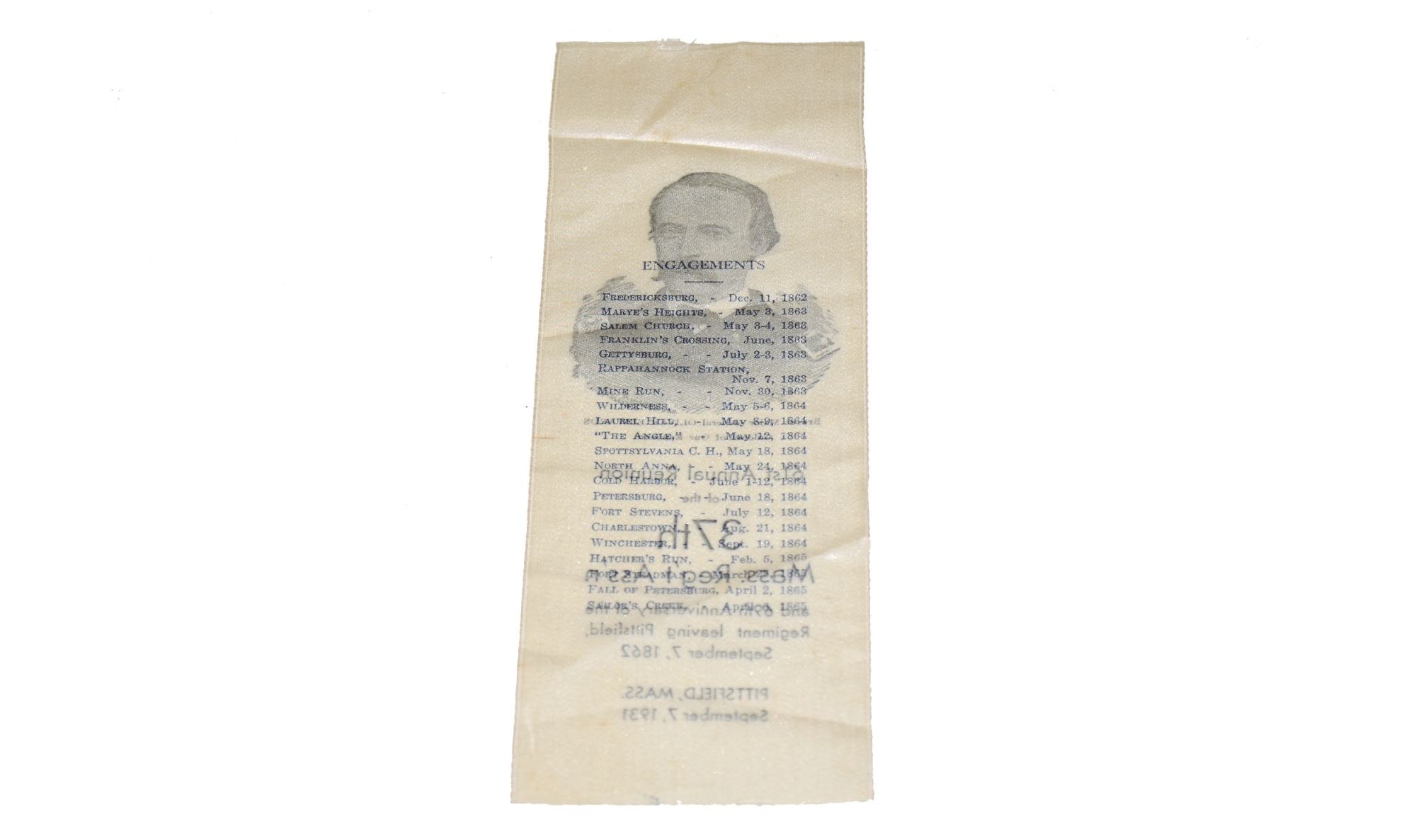 Massachusetts Ribbons 37TH MASSACHUSETTS REGIMENTAL ASSOCIATION RIBBON — Horse Soldier