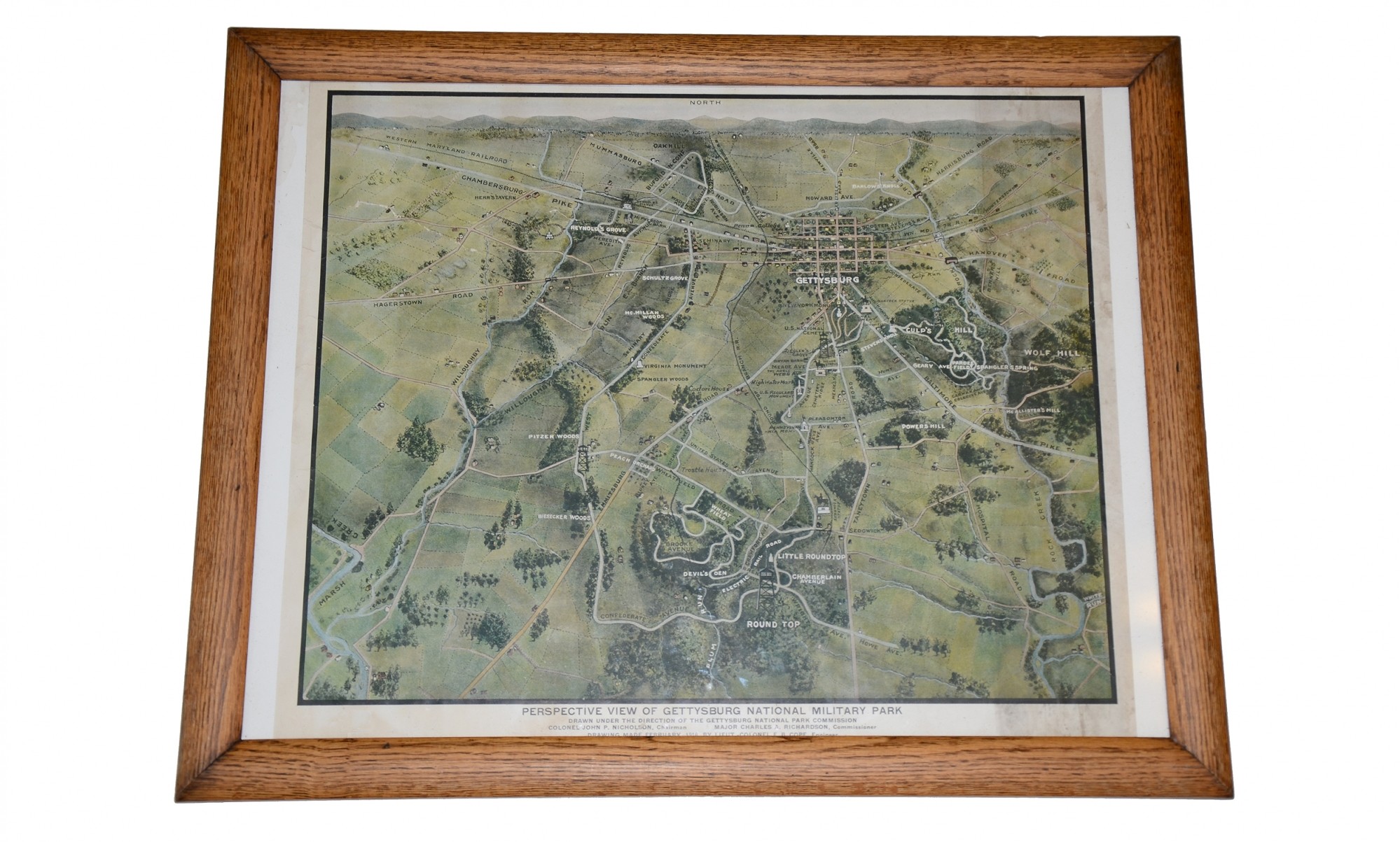 FRAMED GETTYSBURG BATTLEFIELD MAP ID’D TO GETTYSBURG’S WILLIAM T. ZIEGLER, 87TH PENNSYLVANIA INFANTRY