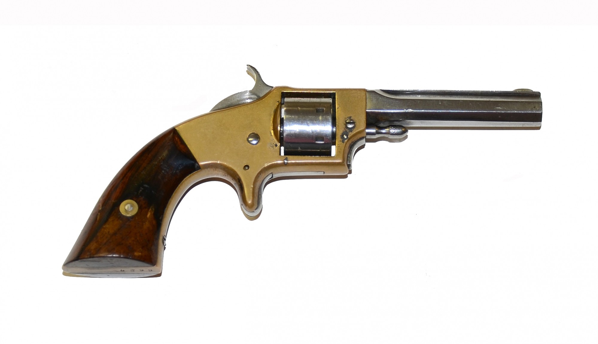 A SOLID ROLLIN WHITE MADE, SMITH & WESSON MODEL POCKET REVOLVER RIMFIRE...