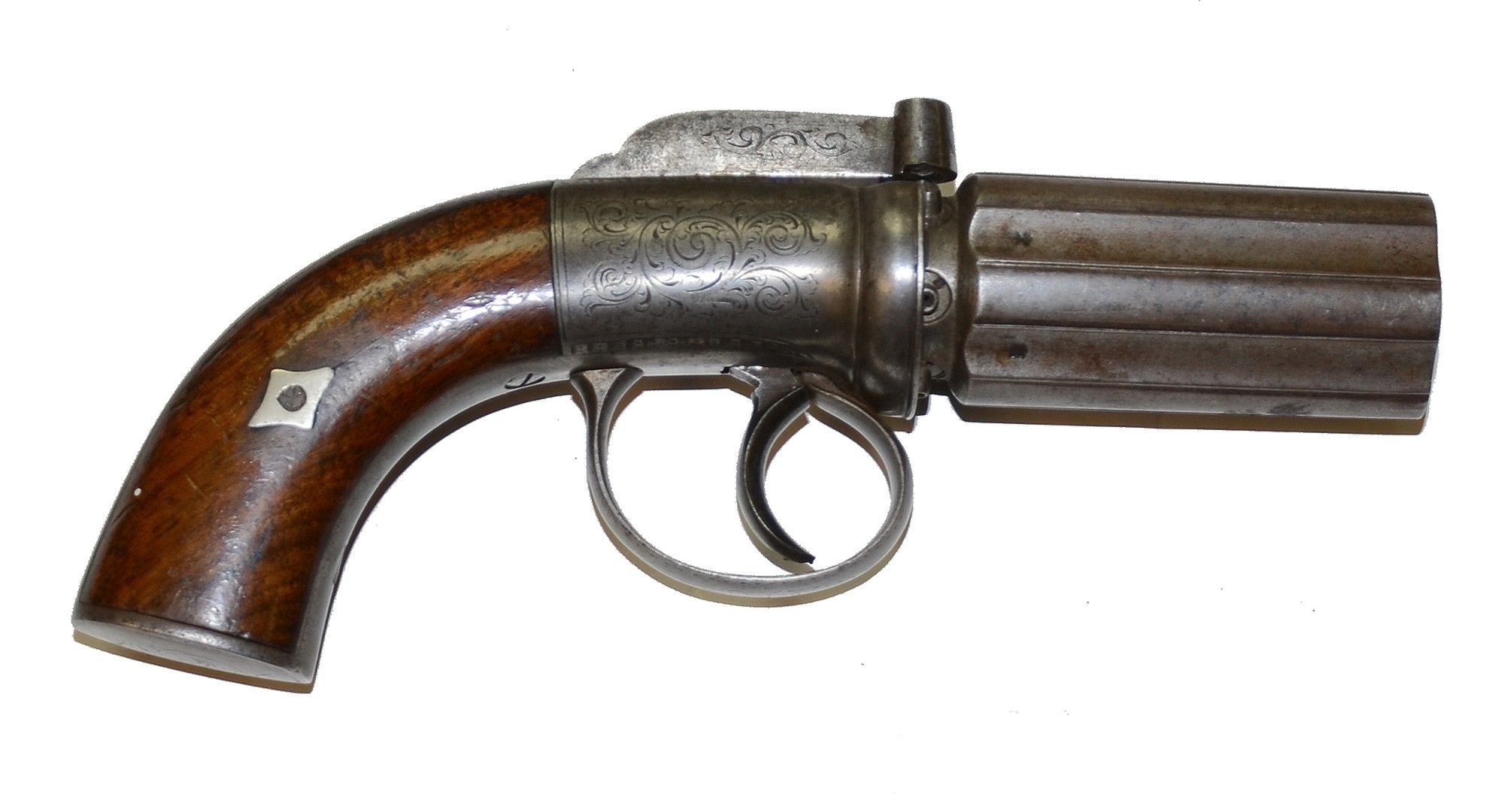 ORIGINAL, IMPORTED, BRITISH DOUBLE-ACTION BAR HAMMER PEPPERBOX REVOLVER 