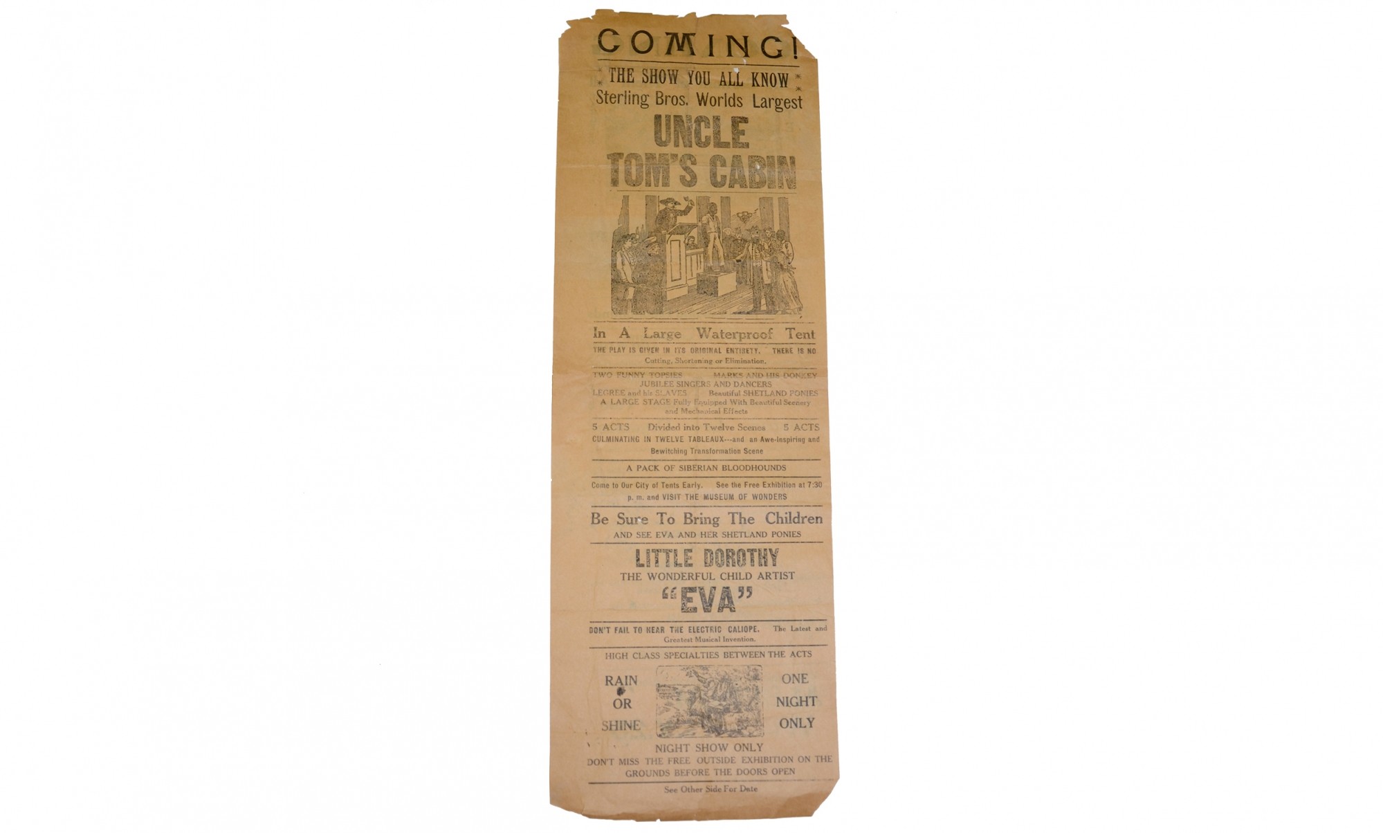 CIRCA 1910’S “UNCLE TOM’S CABIN” BROADSIDE