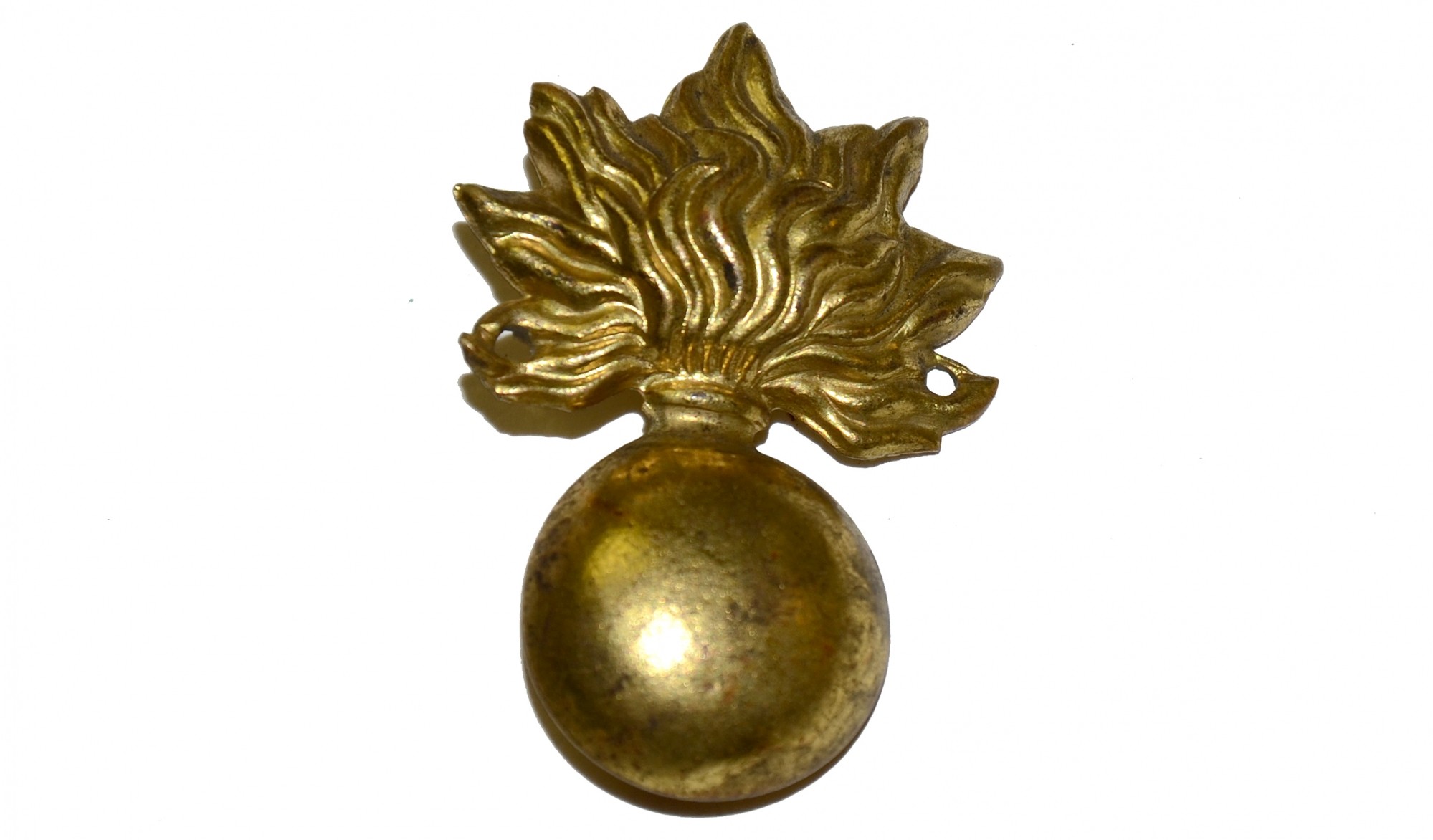 EXCELLENT, ORIGINAL ORDNANCE ‘FLAMING BOMB’ STAMPED BRASS INSIGNIA