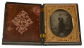 TINTYPE OF A UNION ZOUAVE WITH MISSISSIPPI RIFLE IN A THERMOPLASTIC CASE