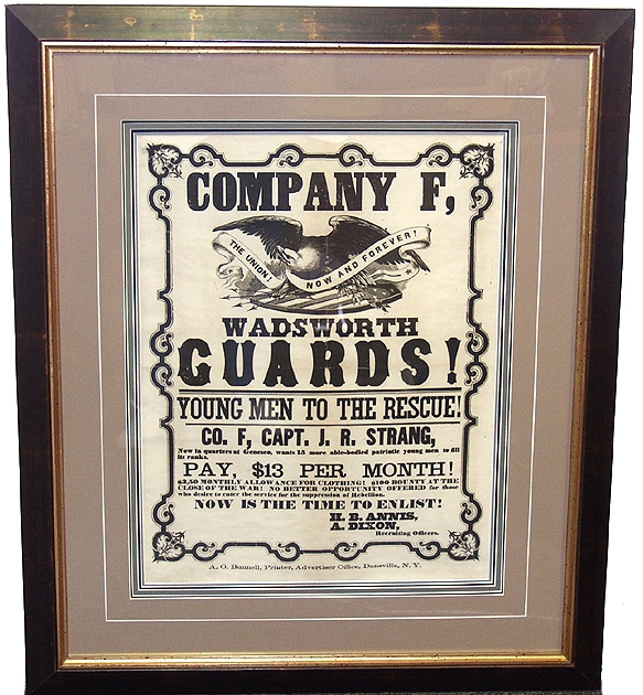 ORIGINAL CIVIL WAR WADSWORTH GUARDS (104TH NEW YORK INFANTRY) RECRUITING BROADSIDE